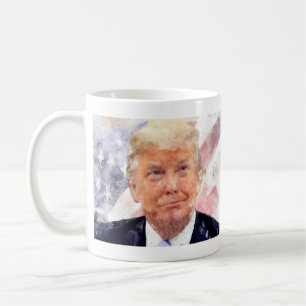 Caneca De Café Donald Trump sorrindo com a bandeira americana
