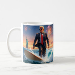 Caneca De Café Donald Trump Surfing Statu of Liberty Fireworks