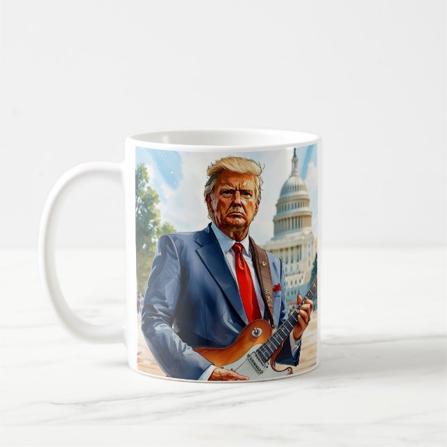 Caneca De Café Donald Trump Tocando Violão Elétrico Capitólio dos (Esquerda)