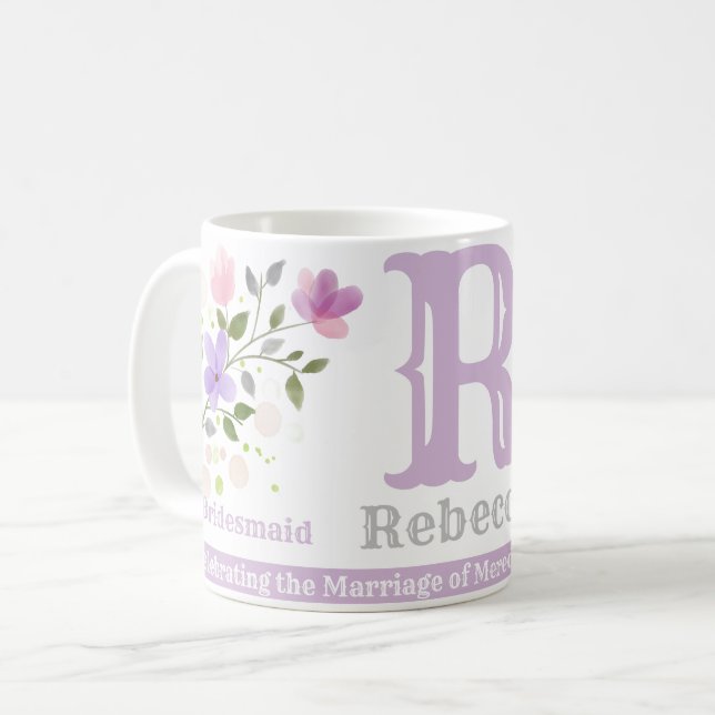Caneca De Café Donativo de Bridesmaid com Nome & Inicial. Design (Frente Esquerda)