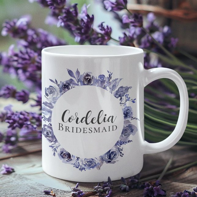 Caneca De Café Dono de Bridesmaid Púrpura Floral Personalizada El (Criador carregado)