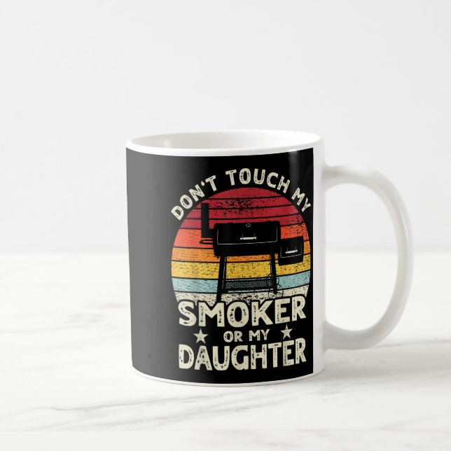 Caneca De Café Don't Touch My Smoker Or My Daughter Retro Bbq Gri (Direita)