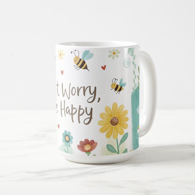Caneca De Café Don't Worry Bee Happy Cute Bee  (Frente Esquerda)