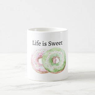 Caneca De Café Donuts Rosa Menta A Vida é Doce