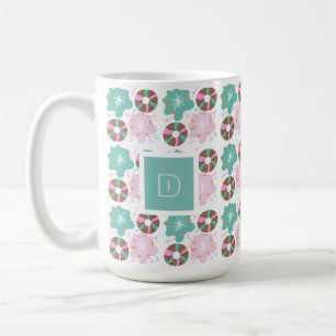 Caneca De Café Donuts Rosados com Geada de Natal Desenhos Prelimi