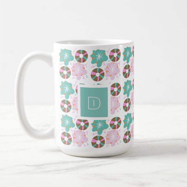 Caneca De Café Donuts Rosados com Geada de Natal Desenhos Prelimi (Esquerda)