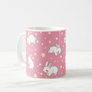 Caneca De Café Doodle de Coelho Kawaii Rosa Fofo