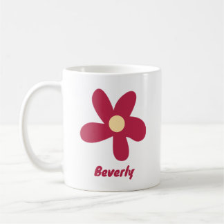 Caneca De Café Doodle de Flor Vermelha com Nome ou Outro Texto