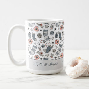 Caneca De Café Doodle de Natal em Aquarela Personalizado Férias