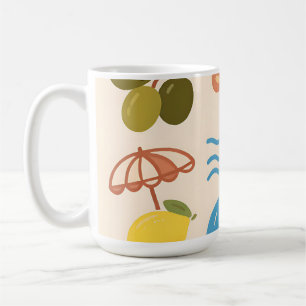 Caneca De Café Doodle de Verão Limão na Praia Vibrações Divertida