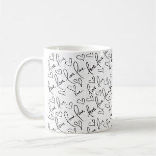 Caneca De Café Doodle do Dia dos Namorados Escrita à Mão Preta