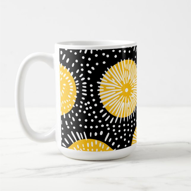 Caneca De Café Doodle explosão preto amarelo e branco (Esquerda)