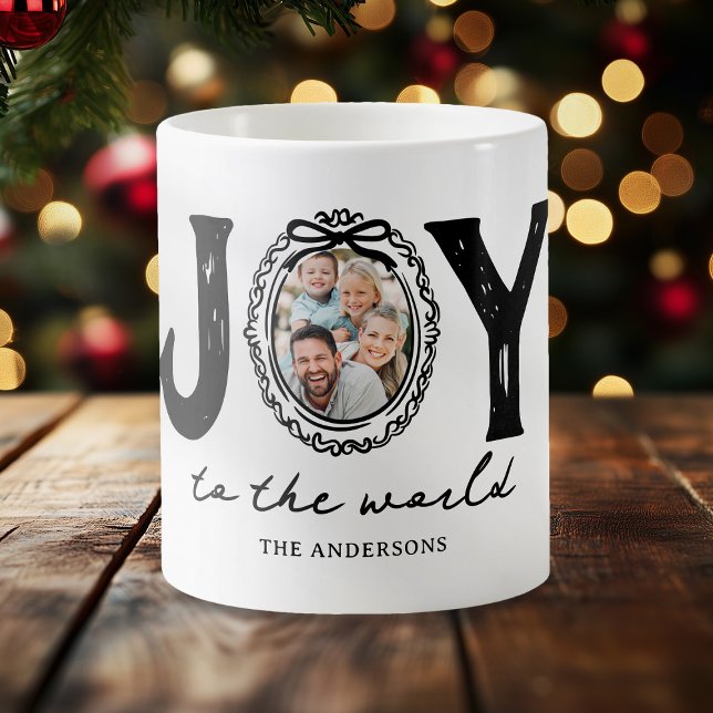 Caneca De Café Doodle Joy To The World Photo Christmas (Criador carregado)