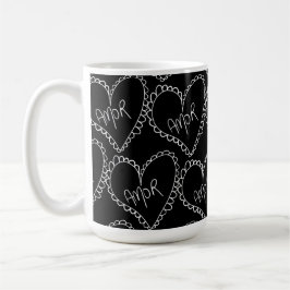 Caneca De Café Doodles Black Hearts Dia dos Namorados Rosa