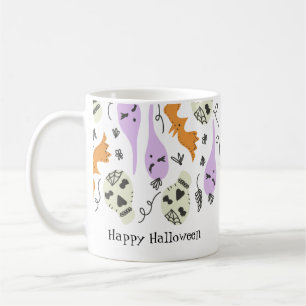 Caneca De Café Doodles bonitos do Halloween Pumpkin Bat do crânio