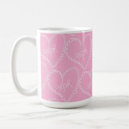 Caneca De Café Doodles Corações Pretos Dia dos Namorados Rosa