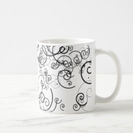 Caneca De Café Doodles preto e branco artísticas dos redemoinhos