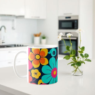 Caneca De Café Dopamina Decor Mug - Flores Brilhantes - Retro