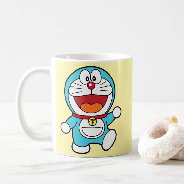 Caneca De Café Doraemon Feliz (Com Donut)
