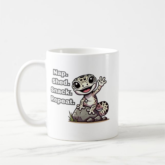Caneca De Café Dormir. Shed. Sopro. Repita. Funny Leopard Gecko (Esquerda)