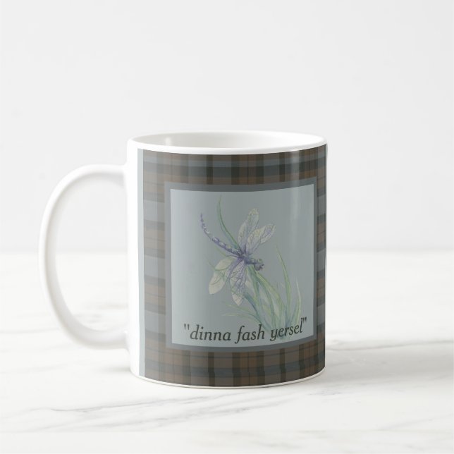 Caneca De Café Dotação Dragonfly Watercolor Fraser Clan Tartan (Esquerda)
