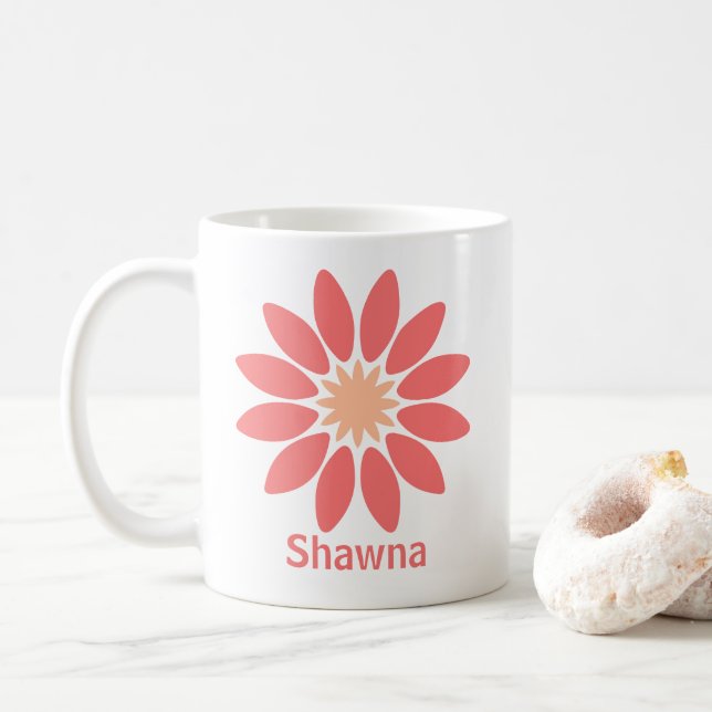 Caneca De Café Double-Sided Custom Text and Stylized Coral Daisy (Com Donut)