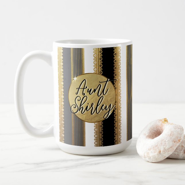 Caneca De Café Dourada Bougie Stripes Coffee Mug Personalizado (Com Donut)