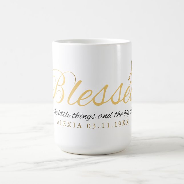 Caneca De Café Dourada caligrafia personalizada Nome Ação de Graç (Centro)