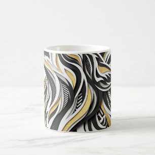 Caneca de Café Dourada com Silhueta de Lobo Abstra
