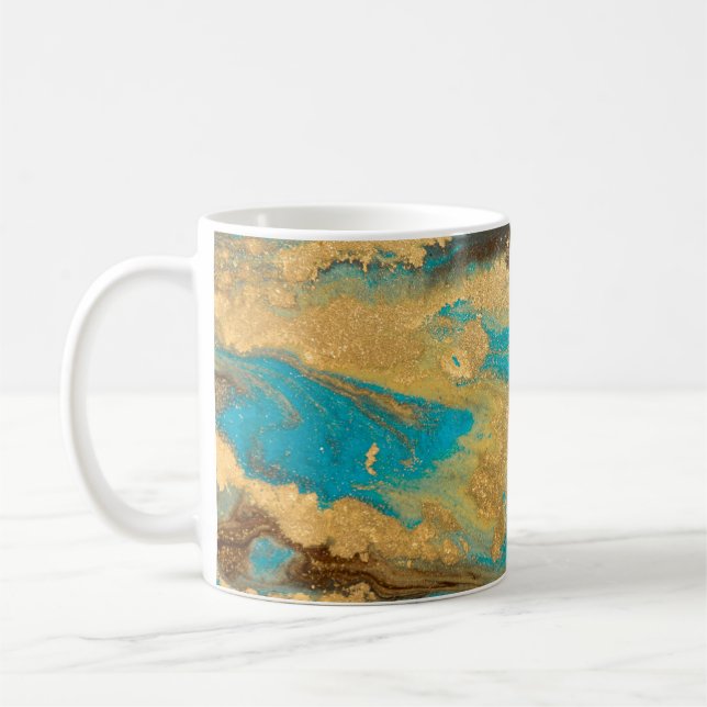 Caneca De Café Dourada design de textura de marmoreado. Manteiga  (Esquerda)