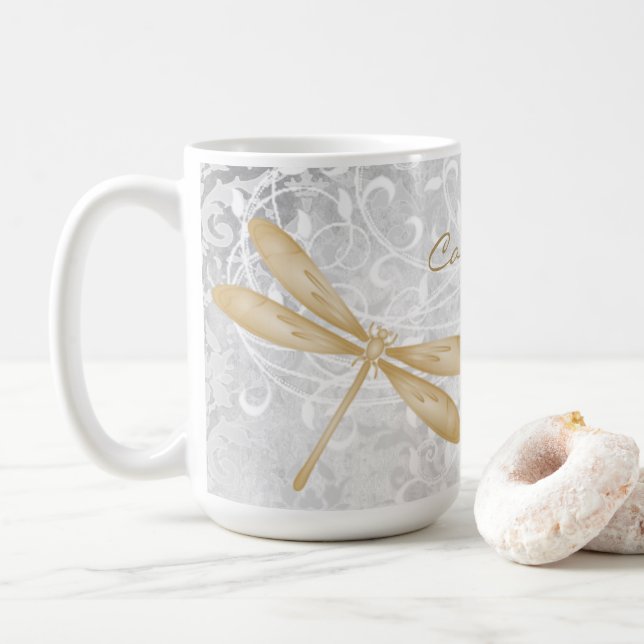 Caneca De Café Dourada Dragonfly Personalizada Coffee Mug (Com Donut)