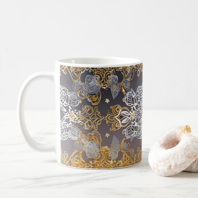 Caneca De Café Dourada e Sliver Lacy (Com Donut)
