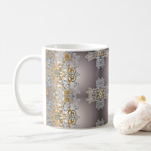Caneca De Café Dourada e Sliver Lacy (Com Donut)