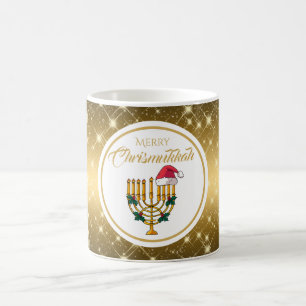 Caneca De Café Dourada Feliz Menorah Chrismukkah Hanukkah