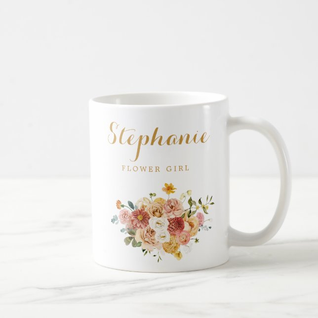 Caneca De Café Dourada Flor Rosa Personalizada (Direita)