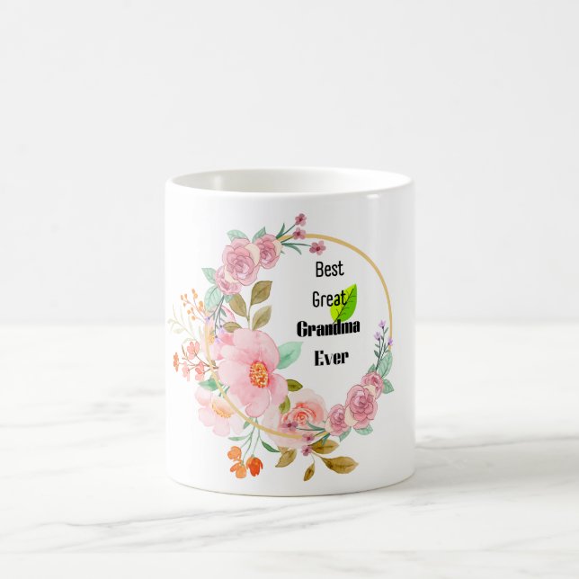 Caneca De Café Dourada Floral rosa, melhor Excelente vovó Ever Co (Centro)