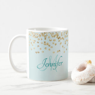 Caneca De Café Dourada Glitter Confetti em Seafoam Green