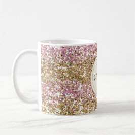 Caneca De Café Dourada Glitter de Confetti Rosa Personalizada    