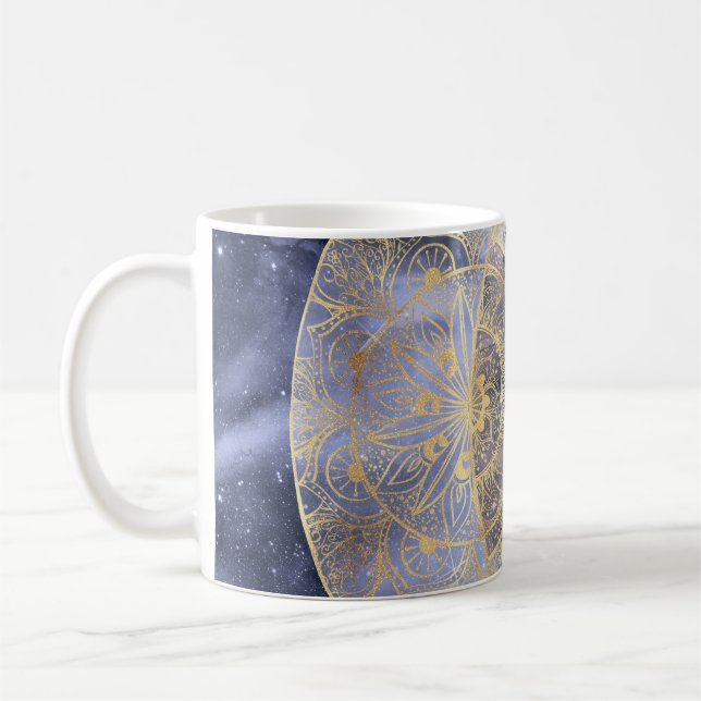 Caneca De Café Dourada Lua Sun Mandala Celestial Design (Esquerda)