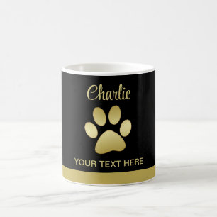 Caneca De Café Dourada pata de cão brilhante sobre fundo negro
