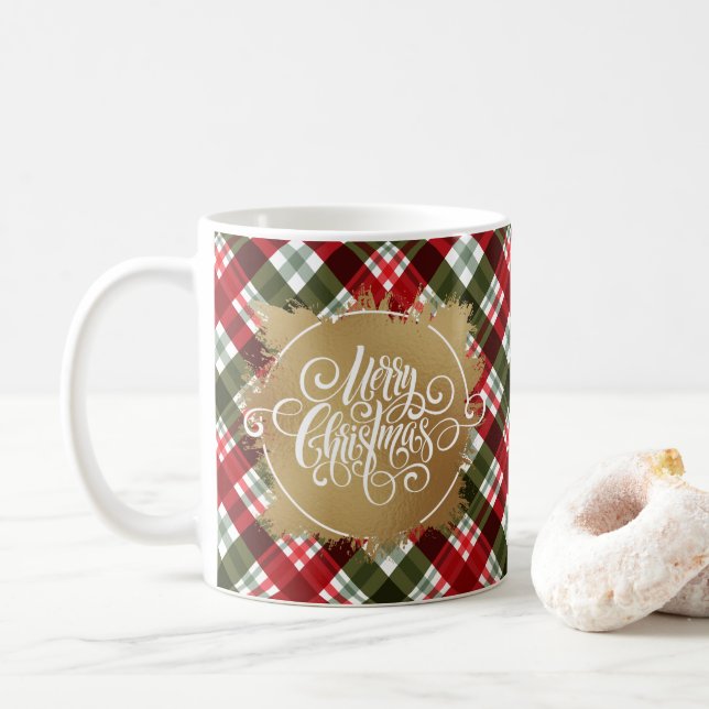 Caneca De Café Dourada Xadrez de Natal Feliz (Com Donut)