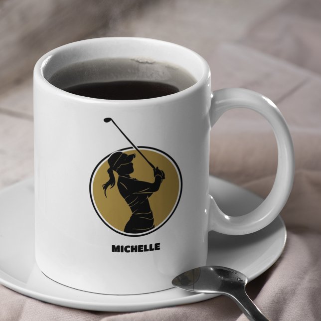 Caneca De Café Douradas Damas Golf Silhouette (Criador carregado)