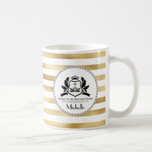 Caneca De Café Douradas faixas e diamantes Rainha Personalizada