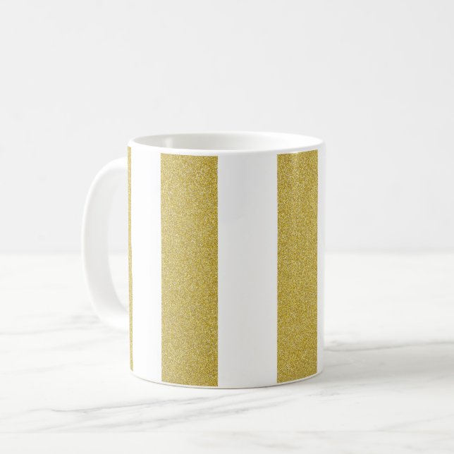 Caneca De Café Douradas faixas, tiras brancas, padrão riscado (Frente Esquerda)
