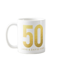 Dourado 50º Dia, Mês, Ano, Mug Branco Personalizad