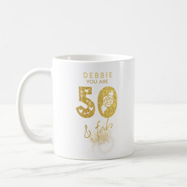 Caneca De Café Dourado 50 e Fab personalizado (Esquerda)