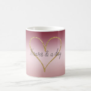 Caneca De Café Dourado amor para sempre com Ombre Rosa
