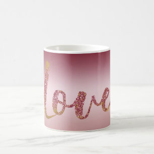 Caneca De Café Dourado Amor Vermelho com Brilho Rosa