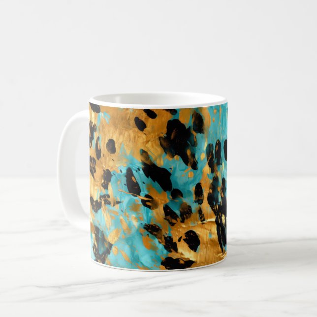 Caneca De Café Dourado Aqua Black Lepard Animal (Frente Esquerda)