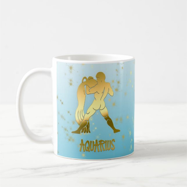 Caneca De Café Dourado Aquarius Horoscope Sinal de Astrologia Zod (Esquerda)